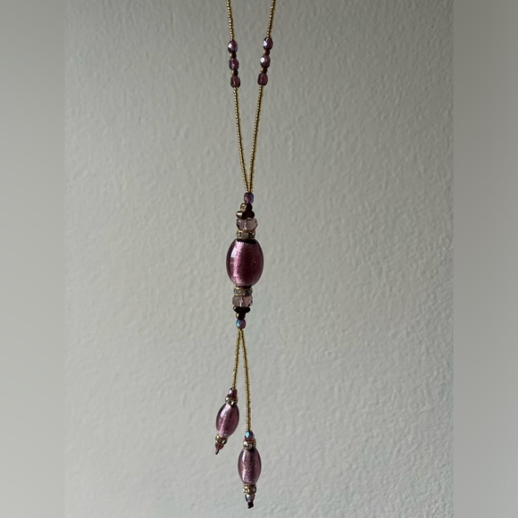 VECCHIA Murano Italian 🇮🇹 Hand Blown Lilac Glass Beaded Necklace - Picture 5 of 12